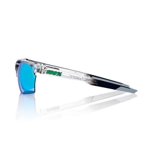 100% Sportbrille Sportcoupe - Polished Transluscent Crystal Grey - Green Multilayer Mirror + Klar