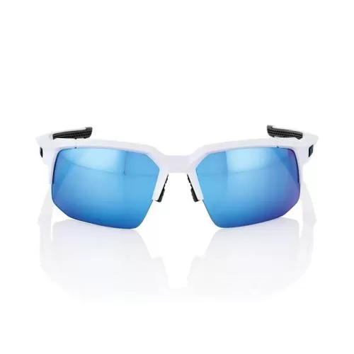 100% Sportbrille Speedcoupe - Matte White - HiPer Blue Mirror + Klar