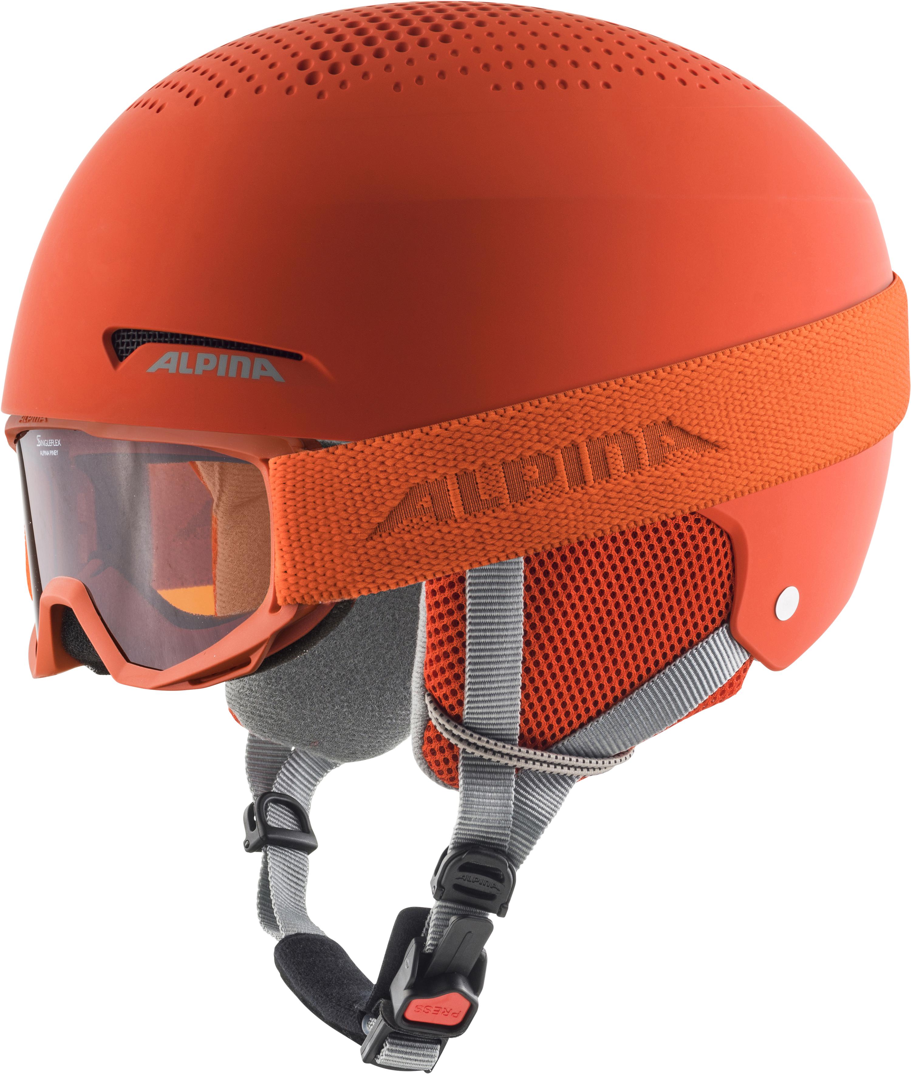 ALPINA ZUPO SET Casco Da Sci Per Bambini Con Maschera PINEY | Arancione Opaco, 51-55 Cm