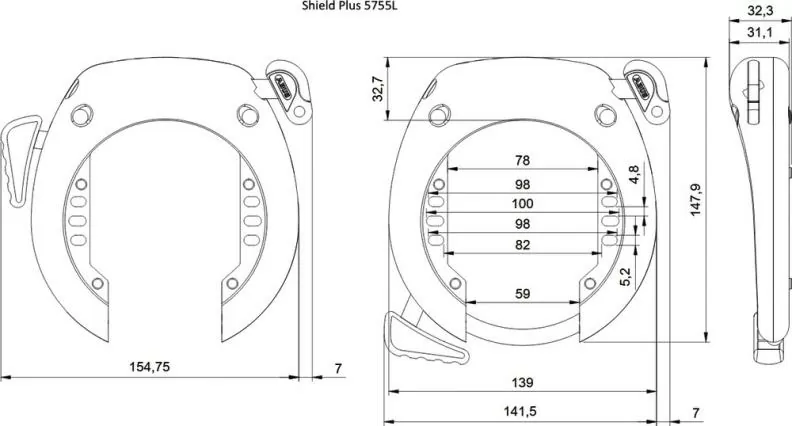 Abus Rahmenschloss Shield XPlus 5755L NR ohne Halter - schwarz