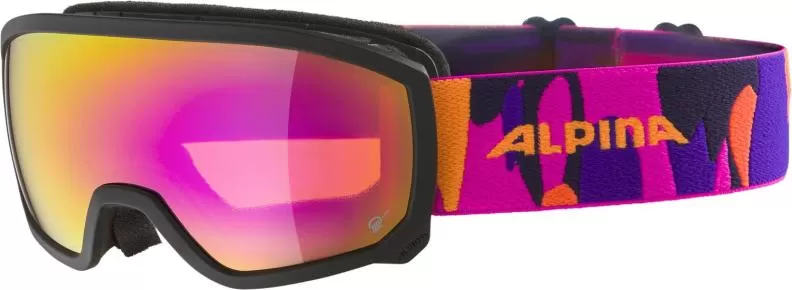 Alpina SCARABEO Jr. Q-LITE Ski Goggles - Black-Pink Mirror Rose