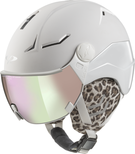 CP Skihelm Women COYA+ - snowwhite soft touch/white shiny leo ears / Visor Nr. 59