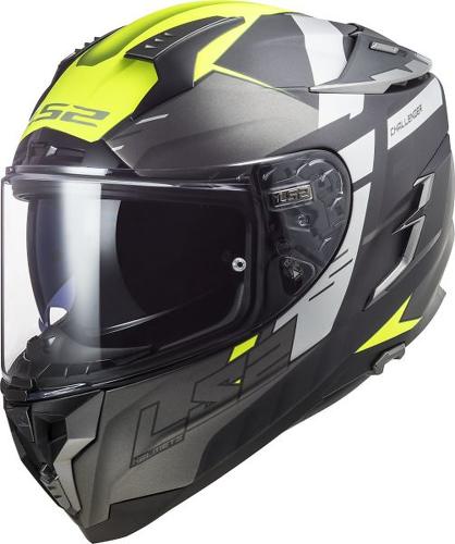LS2 FF327 Challenger Allert Helmet - matt titanium hi-vis yellow