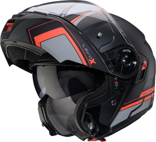 Caberg Klapphelm Levo X Elite - matt schwarz-grau-rot fluo